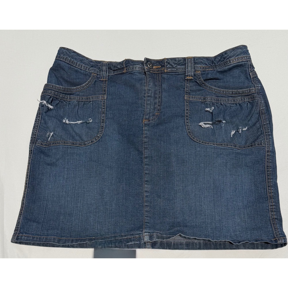 Vintage Y2K Lee One True Fit Denim Mini Skirt Distressed Size 13/14M Low Waist
